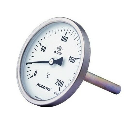 Pakkens Arka Bağlantılı Bi-Metal Termometre Ø63mm 200°C 20cm 1/2'' CL 2,0