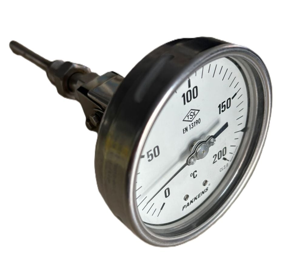 PAKKENS adjustable thermometer Ø100mm, 200°C, 10cm immersion, CL 2.0