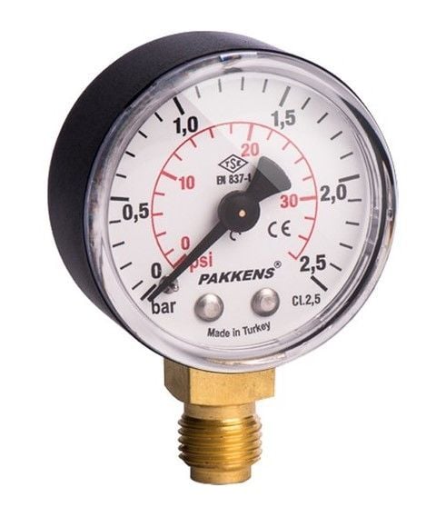 Pakkens Alt Bağlantılı Manometre Ø50 mm 2,5 Bar 1/8''