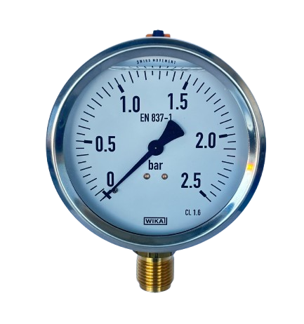 WIKA 113.53.100 Alt Bağlantılı Gliserinli Manometre Ø100mm 2,5 Bar CL 1,6