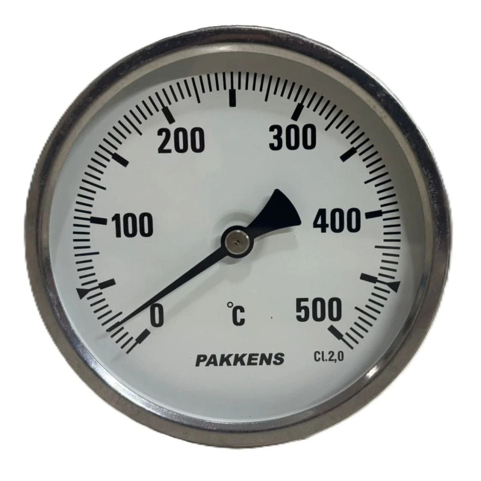 PAKKENS Bi-Metal Termometre Ø100mm 500°C Arka Bağlantılı 70cm 1/2''