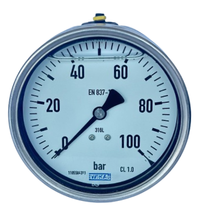 WIKA 213.53.063 Манометър с глицерин, задно свързване Ø63mm 100 bar