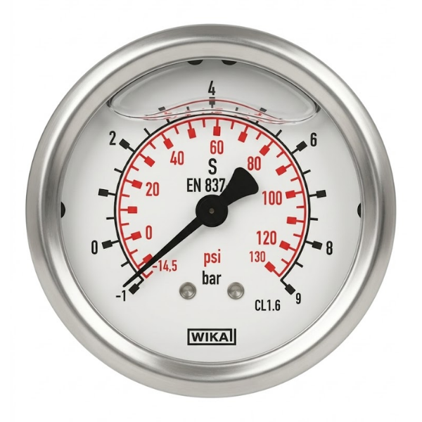 WIKA Arka Bağlantılı Gliserinli Vakummetre Ø63mm -1/+9 Bar