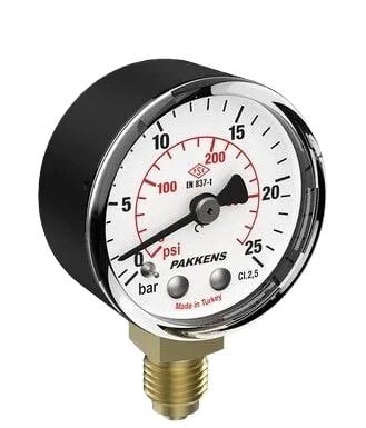 Pakkens Alt Bağlantılı Manometre Ø40mm 25 Bar 1/8''