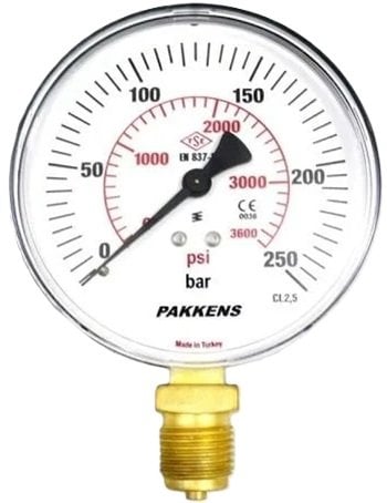 Pakkens Alt Bağlantılı Manometre Ø40mm 250 Bar 1/8''
