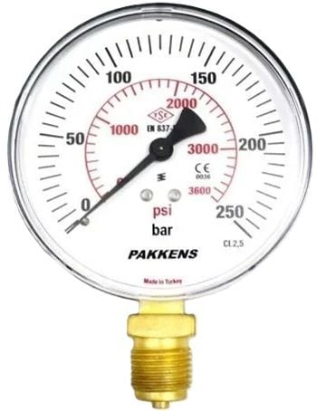 Pakkens Alt Bağlantılı Manometre Ø40mm 250 Bar 1/8''