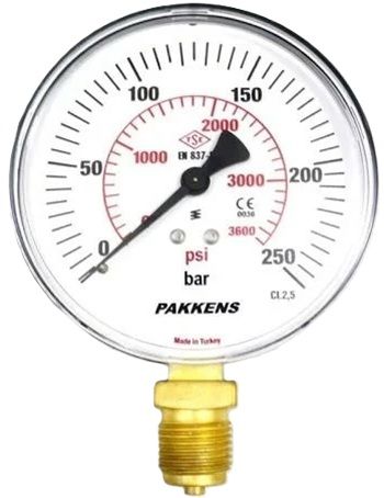 Pakkens Alt Bağlantılı Manometre Ø40mm 250 Bar 1/8