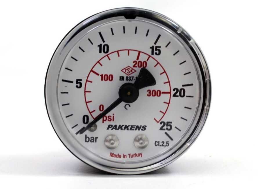 PAKKENS Back-Connected Manometer Ø100 mm (Class 2.5), 0-25 Bar, 1/4
