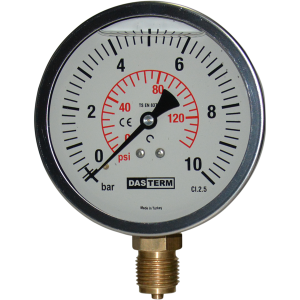 Dasterm Gliserinli Alttan Çıkışlı Manometre Ø63 10 Bar Kl2,5