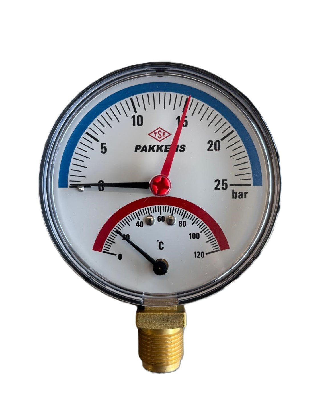 Pakkens Termomanometre Alt Bağlantılı  Ø100 mm 25 Bar 0-120°C ﻿