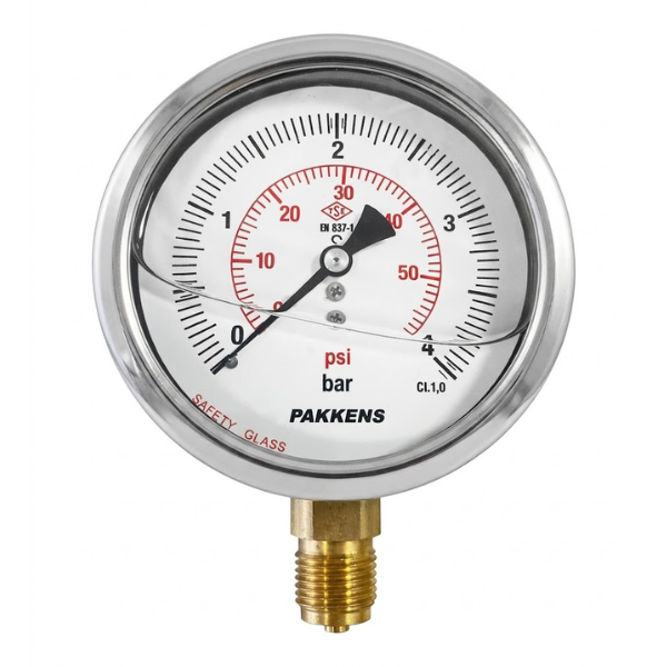 Pakkens Alt Bağlantılı Gliserinli Manometre Ø100 mm 4 Bar 1/2''