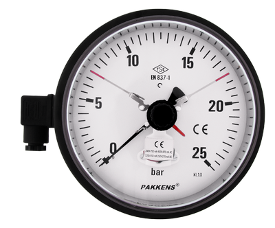 Pakkens Arka Bağlantılı Eksenden Kaçık Pano Kontaklı Manometre Ø100mm 250 Bar