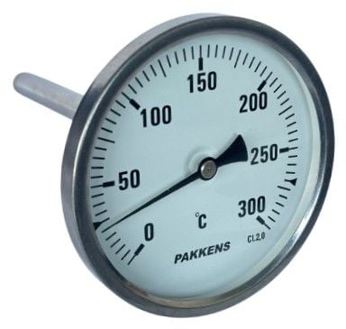 Pakkens Termometre Ø100mm 0-300°C 1/2'' 20cm Arka Bağlantılı