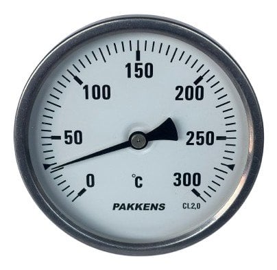 Pakkens Thermometer Ø100mm 0-300°C 1/2'' 20cm Back Connection