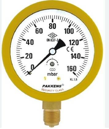 Pakkens Alt Bağlantılı Gliserinli Kapsül Diyaframlı Manometre Ø100 60 Mbar 1/2''