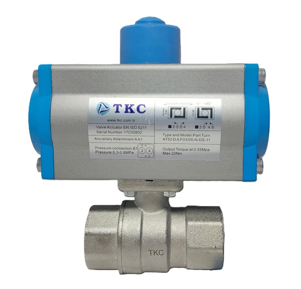 TKC Çift Etkili Pnömatik Aktüatörlü Pirinç Küresel Vana 3''