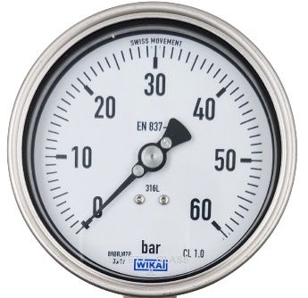 WIKA 232.50.100 Alt Bağlantılı Ekseni Kaçık Manometre Ø100mm 60 Bar CL 1.0