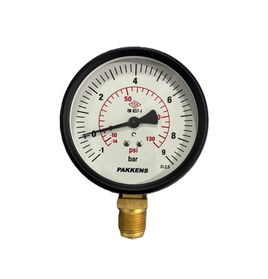 PAKKENS Alt Bağlantılı Manovakummetre Ø100 mm -1/+9 Bar 1/2''