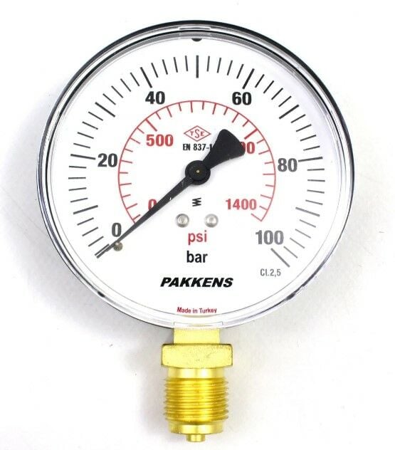 PAKKENS Alt Bağlantılı Manometre Ø63 mm 100 Bar 1/4''