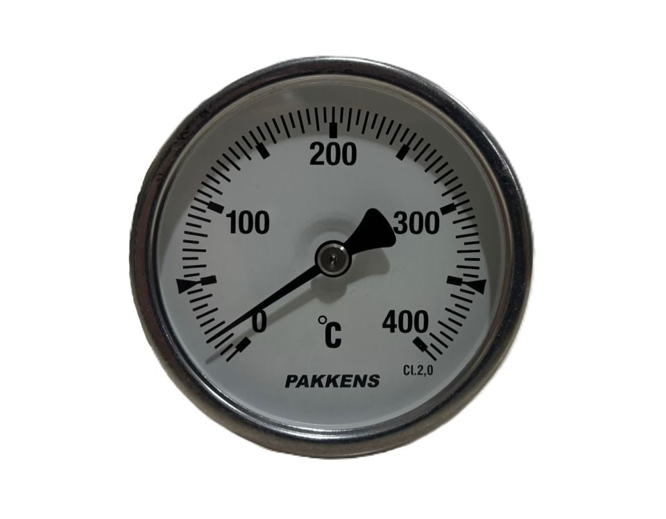 PAKKENS Back Connection Bimetal Thermometer Ø63mm 400°C 30cm CL 2.0