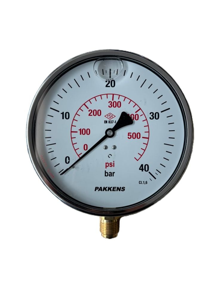 Pakkens Alt Bağlantılı Gliserinli Manometre Ø160 mm 40 Bar CL1,6