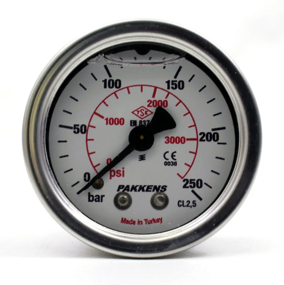 PAKKENS Back Mount Glycerine Manometer Ø63 mm 0-250 Bar 1/4