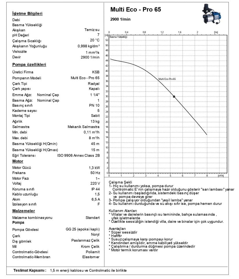 KSB Multi Eco-65 Pro Pompalı Otomatik Sessiz Hidrofor