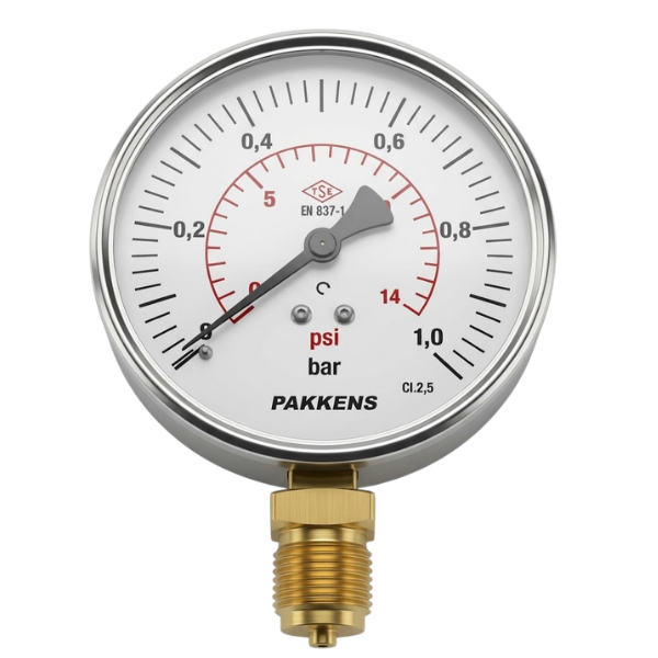Pakkens Alt Bağlantılı Manometre Ø63 mm 1 Bar 1/2''