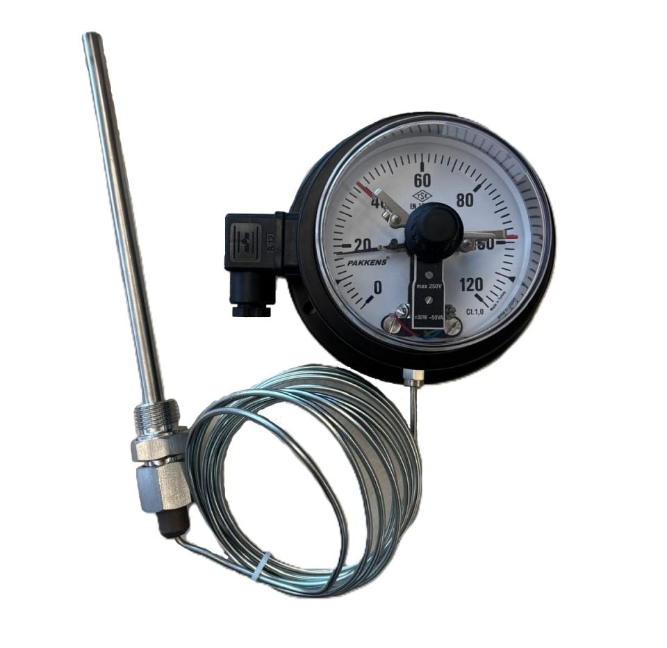 Pakkens Gaz Dolgulu Kontaklı Termometre Ø100mm 120°C 3mt CL 1,0