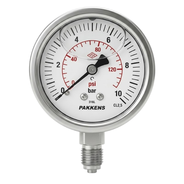 Pakkens Paslanmaz Gliserinli Manometre Ø63mm 10 Bar 1/4''