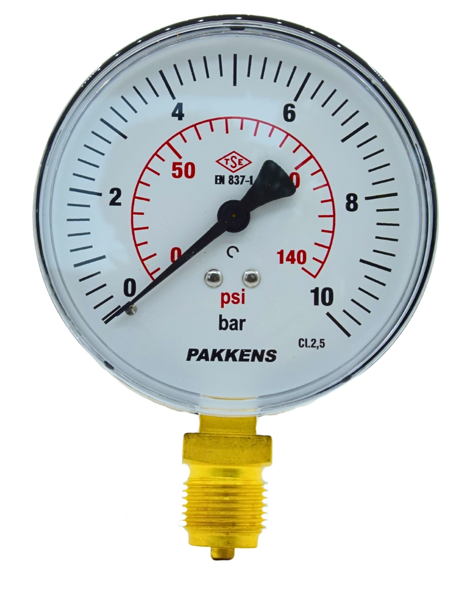 Pakkens Alt Bağlantılı Akrilik Kapak Manometre Ø100 mm 10 Bar 1/2''