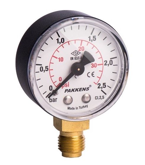 PAKKENS Alt Bağlantılı Manometre Ø40 mm 2,5 Bar 1/8''