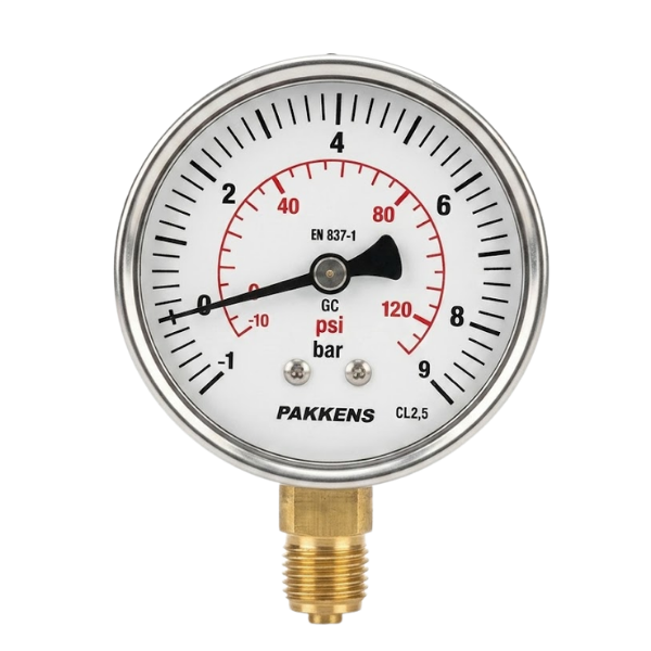 PAKKENS Alt Bağlantılı Vakummetre Ø63mm -1/+9 Bar