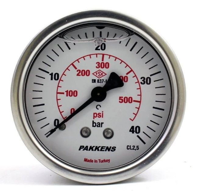 Pakkens Rear Connection Glycerin Filled Manometer Ø63 mm 0-40 Bar
