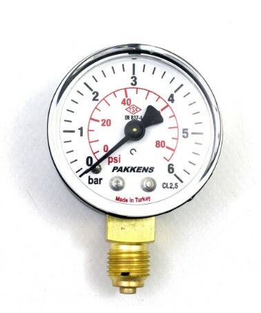PAKKENS Alt Bağlantılı Kuru Tip Manometre Ø63 mm 6 Bar 1/4''