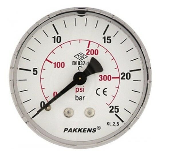 Pakkens Arka Bağlantılı Manometre Ø63 mm 25 Bar 1/4''
