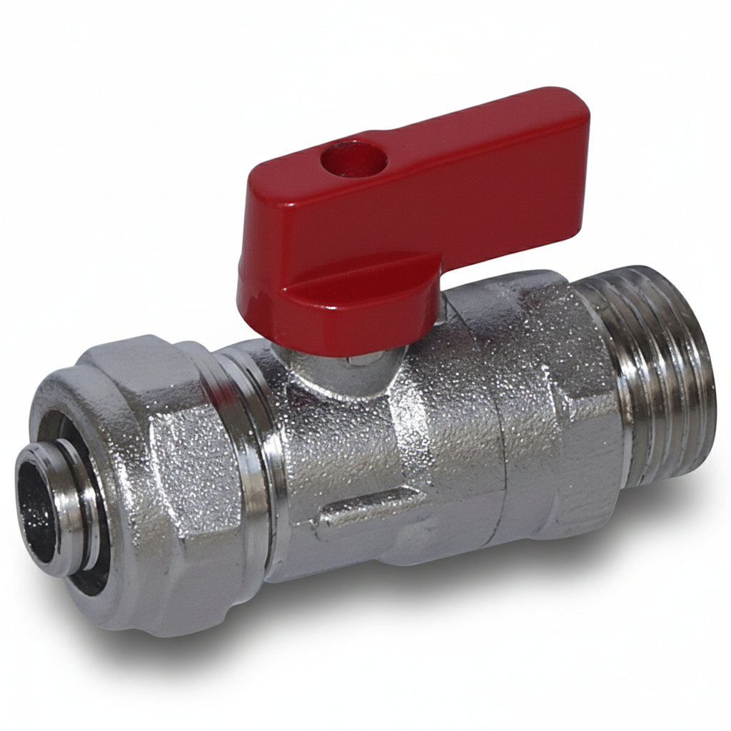 KONSAN Rakorlu Mini Kollektör Vanası Kırmızı Ø16x2 - 1/2''