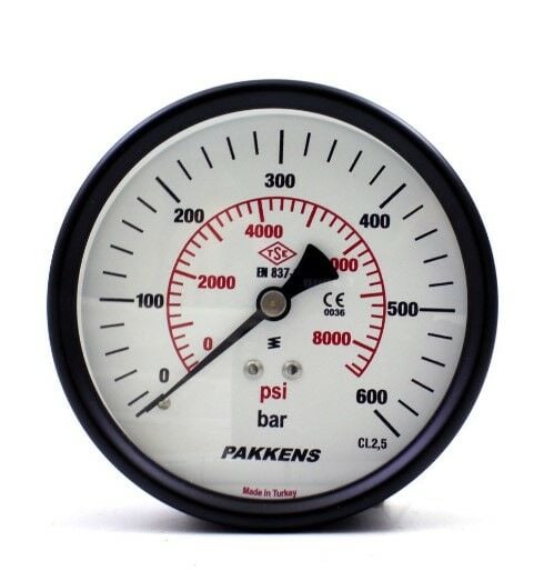 Pakkens Arka Bağlantılı Manometre Ø63 mm 600 Bar 1/4''