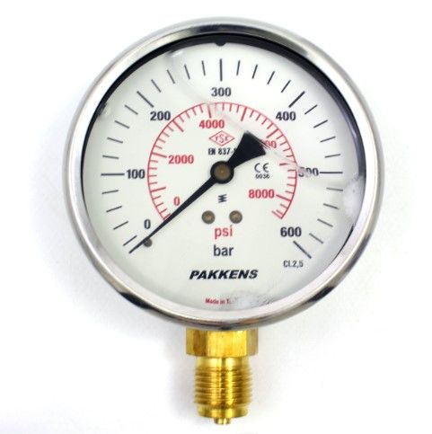 PAKKENS Манометър с глицерин, долно свързване Ø63mm 600 Bar 1/4''