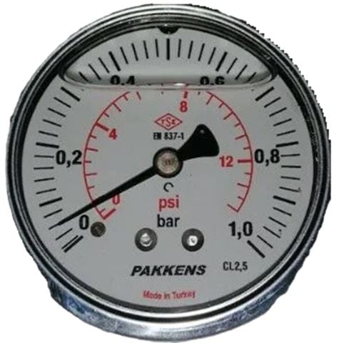PAKKENS Back Mounted Glycerine Filled Pressure Gauge Ø63 mm 1 Bar 1/4