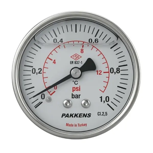 PAKKENS Arka Bağlantılı Gliserinli Manometre Ø63 mm 1 Bar