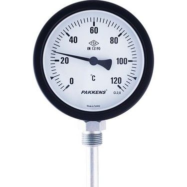 Pakkens Alt Bağlantılı Termometre Ø100mm 120°C 10cm 1/2'' CL2,0