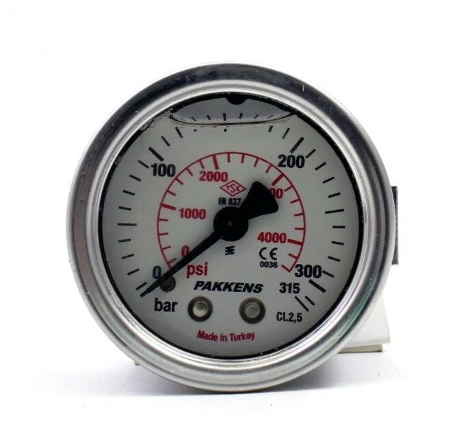 PAKKENS Back Connection Panel Type Glycerine Filled Pressure Gauge Ø63 mm 315 Bar 1/4