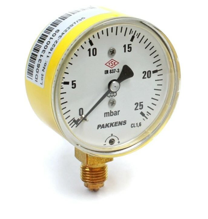 Pakkens Alt Bağlantılı Kapsül Diyaframlı Manometre Ø63 mm 25 MBar﻿ 1/4''