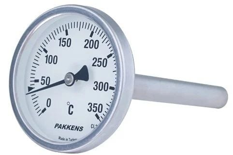 PAKKENS Back Connection Bimetallic Thermometer Ø63mm 350°C 15cm 1/2'' CL2.0