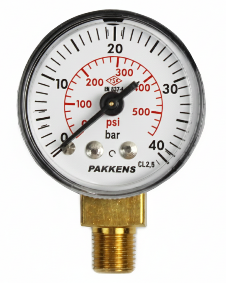 Манометър Pakkens за долен монтаж Ø40 mm 40 Bar 1/8''