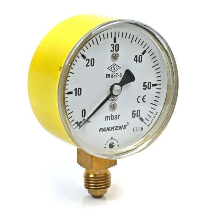 Pakkens Alt Bağlantılı Kapsül Diyaframlı Manometre Ø63 mm 60 MBar﻿ 1/4''