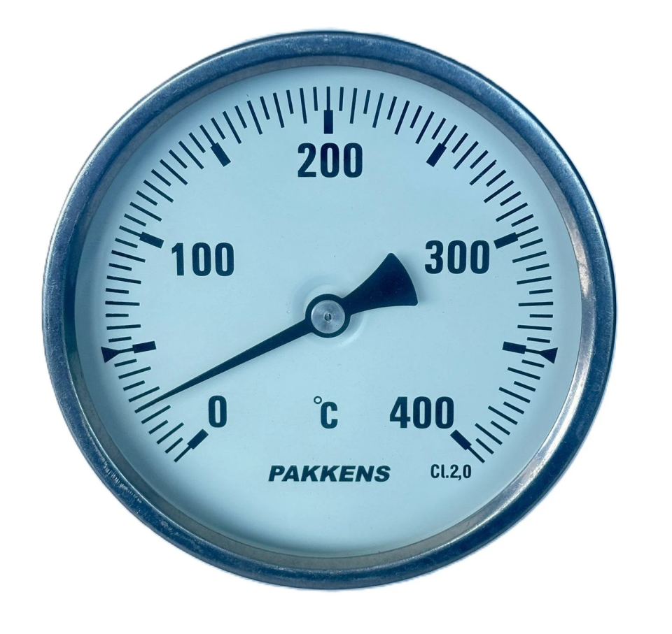 Биметален термометър Pakkens със заден монтаж Ø63mm 400°C 20 см CL 2.0