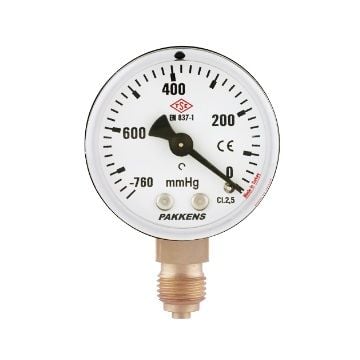 Pakkens Alt Bağlantılı Manovakummetre Ø63 mm -760/0 mmHg 1/4''