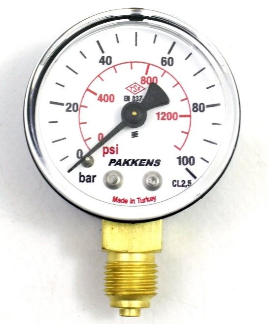 PAKKENS Bottom Connection Manometer Ø50 mm 0-100 Bar 1/4''